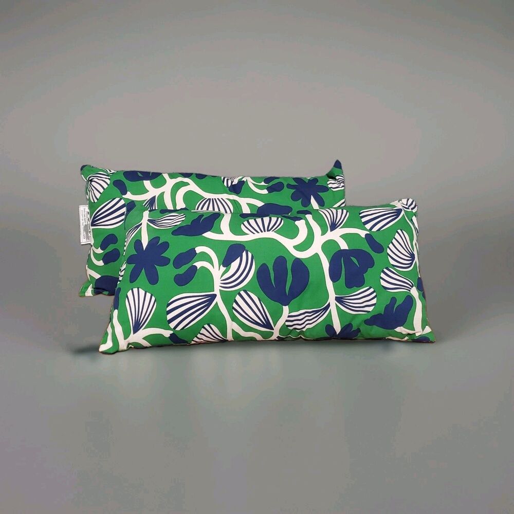 IKEA SANDMOTT Cushion 12x23" Green Dark Blue Floral Hawaiian Leaf Pattern Summer